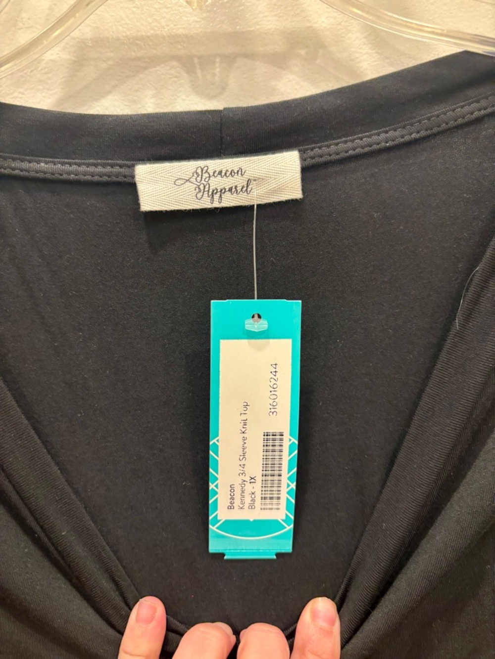 Beacon Apparel 3/4 Puff-Sleeve Black Blouse - Picture 3 of 5